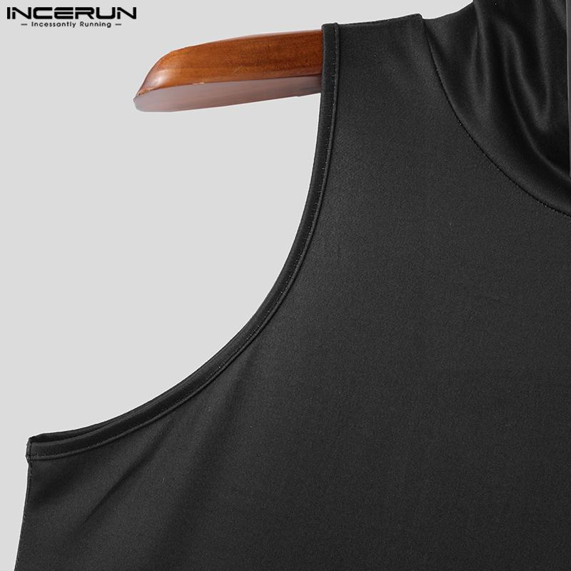 INCERUN Men Summer Oversleeve High Neck Sleeveless Splits Long Tank Tops