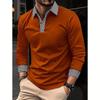 New Men's Long-Sleeved Polo Shirt Spring/Autumn Contrast-Colour Printed Casual Sweatshirt