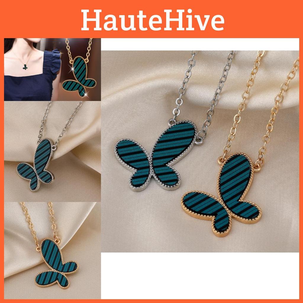 Stylish Titanium Steel Striped Butterfly Necklace For Women Perfect For Any Occasion
