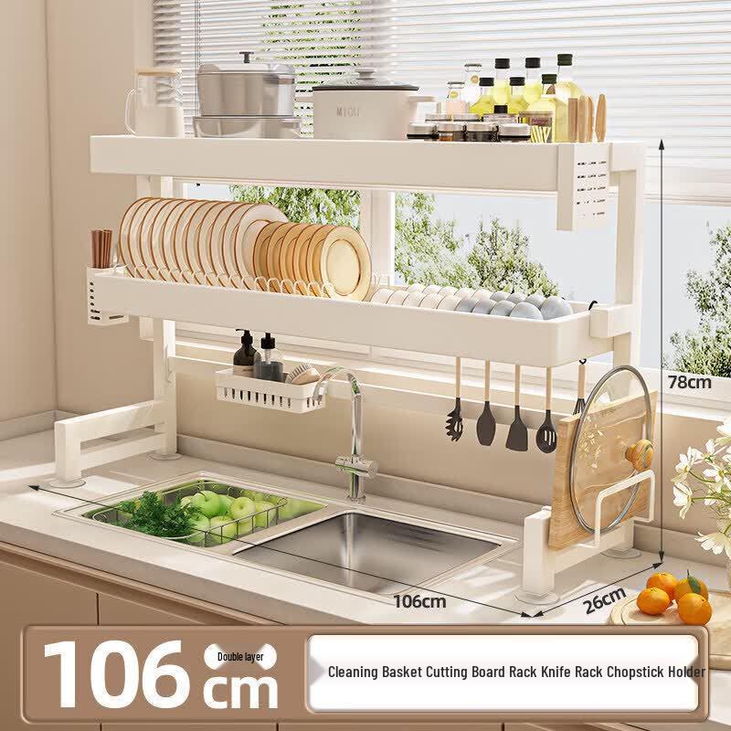 Kitchen Countertop Dish Drying Rack with Hooks
