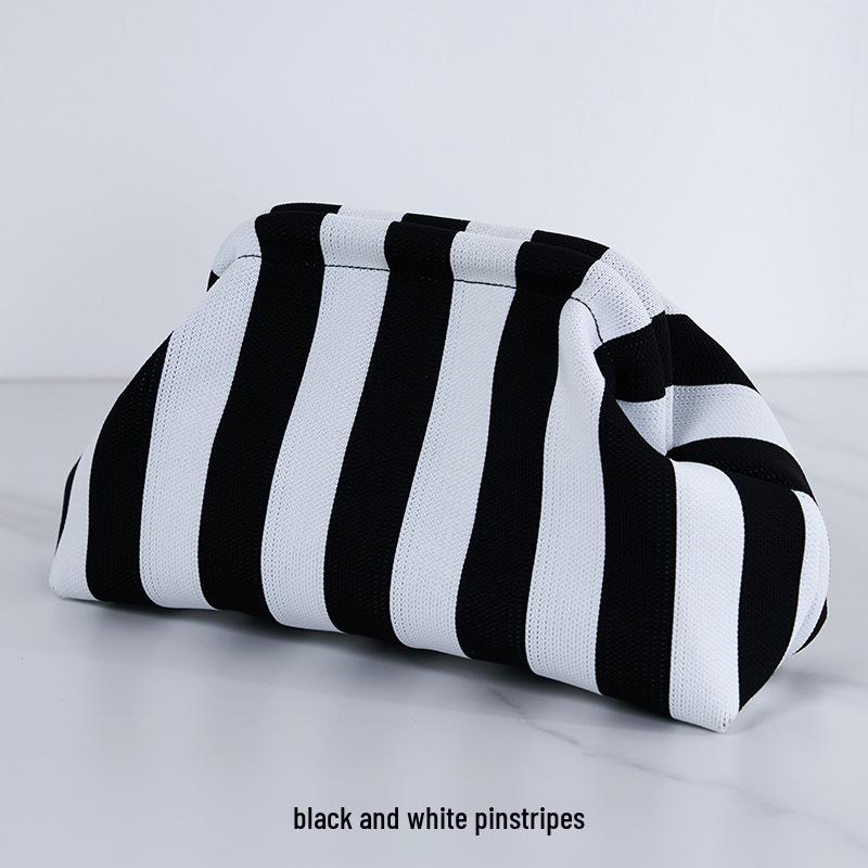 2025 Versatile Striped Knitted Handbag: Cloud Design, Large Capacity, Color Block, Daily Use.