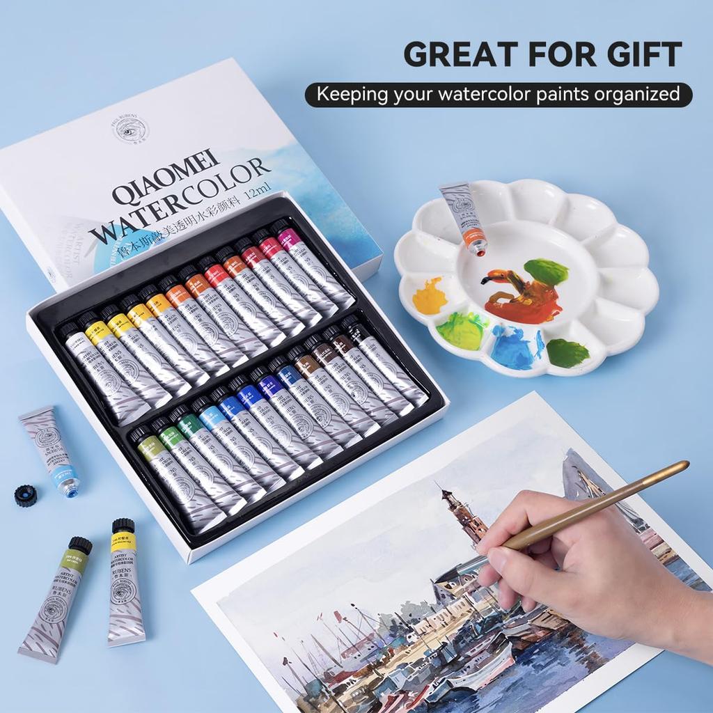 Paul Rubens Watercolor Paint Set, 24 Vibrant Colors, 12ml/0.4 Fl Oz Tubes, Great Value, Watercolor Art Supplies for Adults, Artists, Beginners, and Ac