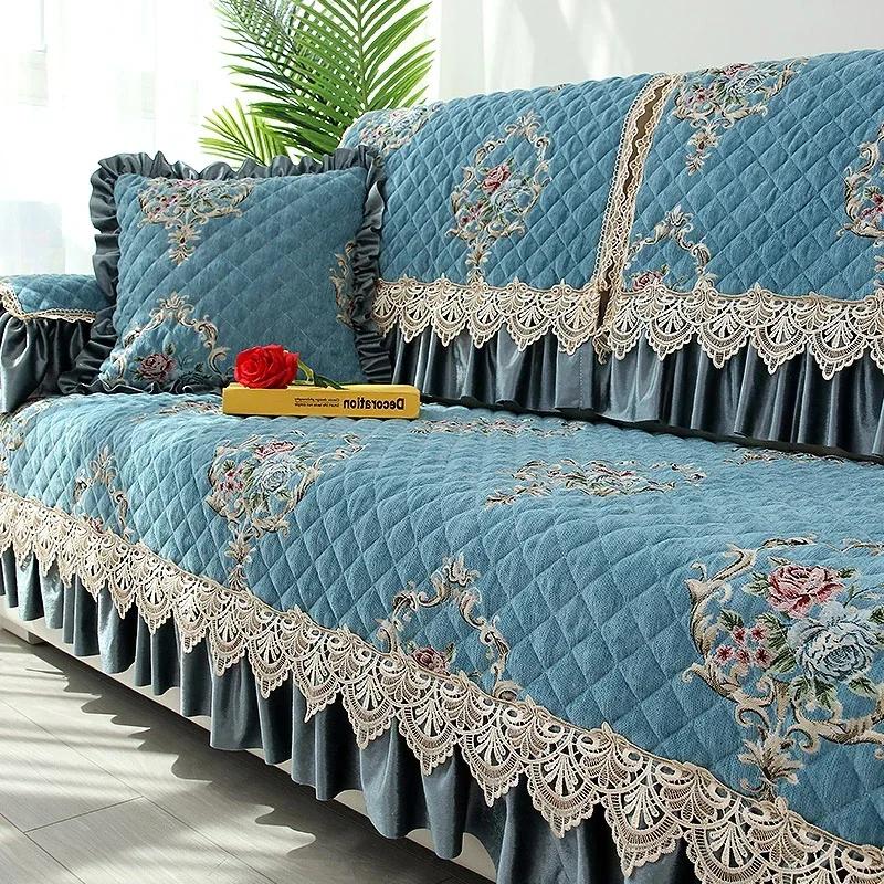 European Style Large Skirt Sofa Cover Four Seasons Universal Sofa Cushion Lace Decoration Anti Slip Seat Cushion Backrest Towel