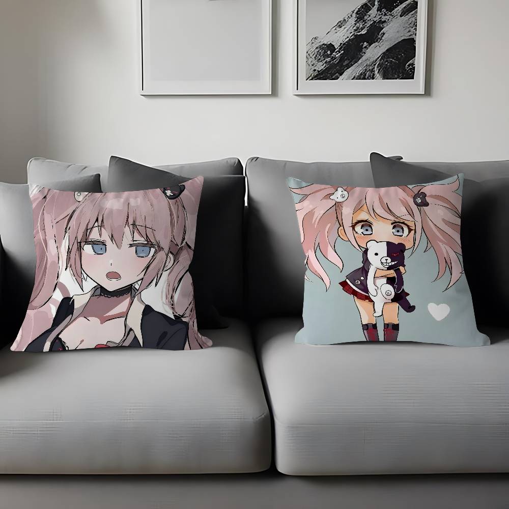 Anime E-Enoshima-Junko Throw Pillow Cover 45x45cm Soft Cozy Decorative Pillowcase Covers With Zipper For Couch Sofa Bedroom