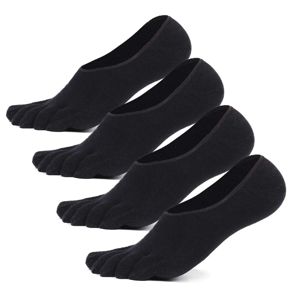 TsujiYa Ankle Foot Solid Sizes Set of 4 Men's Five-Toe Socks, Socks, Summer, Non-Slip, Black, Covers, Antibacterial, Odor-Resistant, Sweat-Wicking,