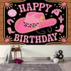 2D Disco Cowgirl Backdrop "Happy Birthday" Western Themed Photo Booth Background