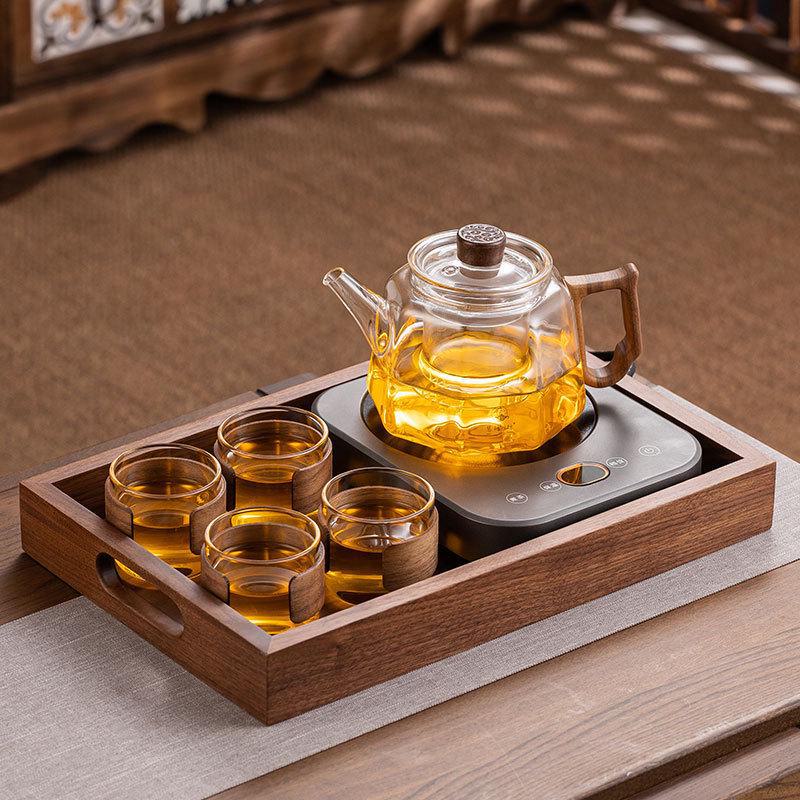 

Стеклянный чайник для заваривания чая с деревянной ручкой и фильтром, совместим с электрическими и керамическими плитами. a set прозрачный