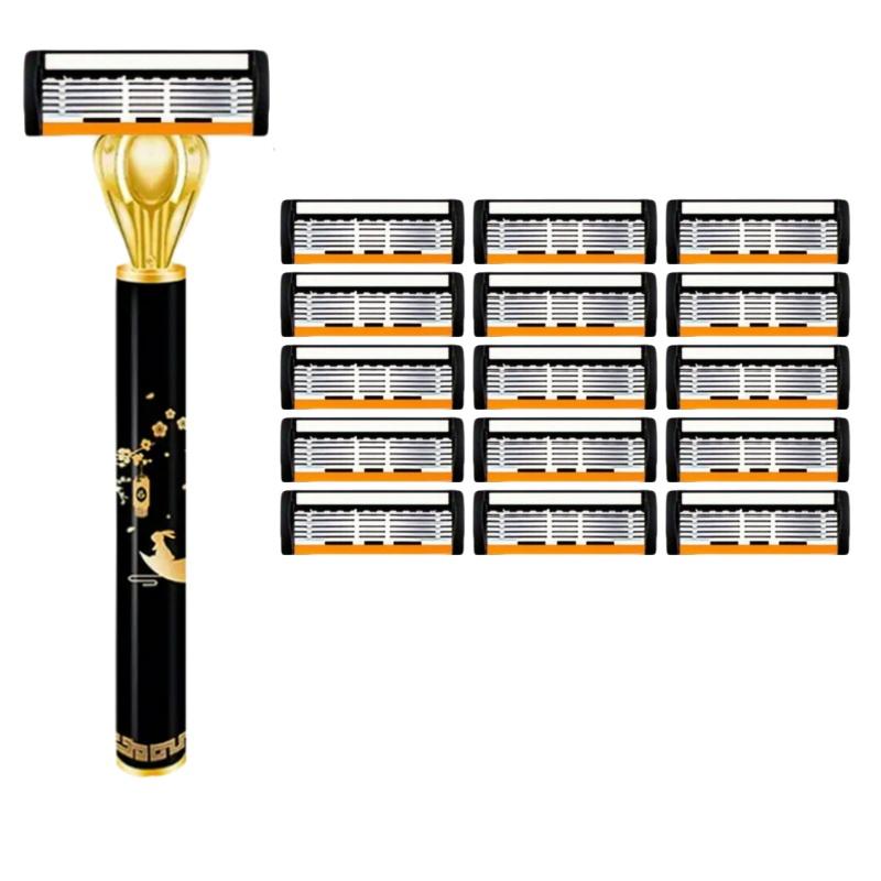 Men's Manual Razor Safety Razor 6-layer Stainless Steel Hair Removal Knife, Replaceable Razor Head, Razor Tools.