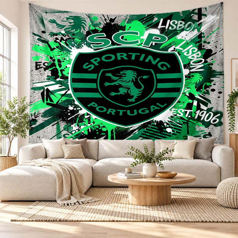 Arazzo da Parete FC Sporting CP, Appeso a Parete in Tessuto Morbido, Sfondo Decorativo per Camera da Letto Arte Murale per la Casa