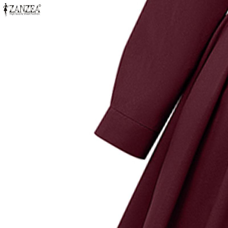 ZANZEA Women Casual Turn Down Collar Long Sleeve Loose Long Shirt Dress