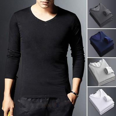 Herren Thermoshirt Herbst Winter Basisschichtshirt Fleecegefüttert V-Ausschnitt Pullover Einfarbig Warm Langarm T-Shirt für Alltag Sport