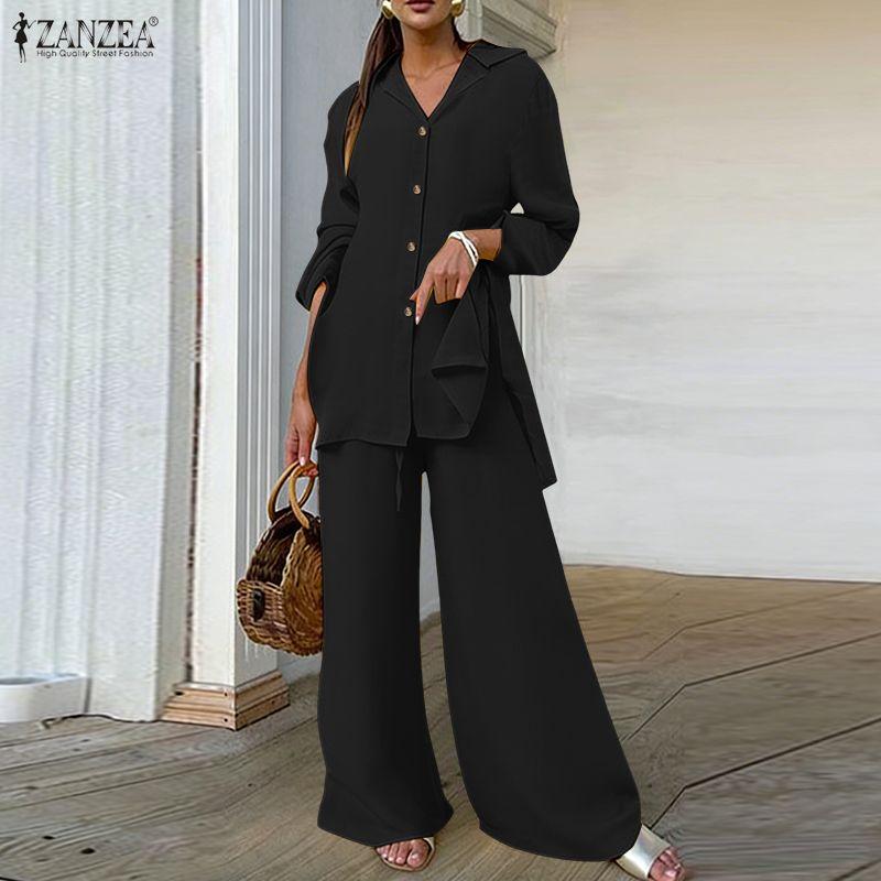ZANZEA Women Long Sleeve Blouse and Pants Casual Two Piece Suit Sets