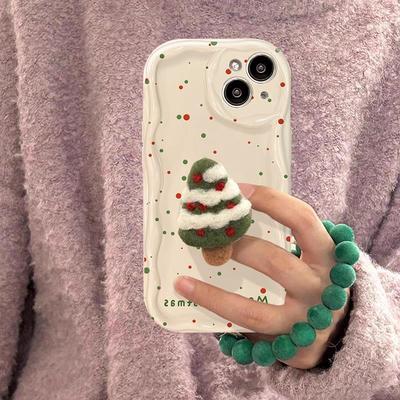 Etui na telefon komórkowy Apple 15promax IPhone 14/13 Pluszowy Stojak choinkowy Bransoletka 11/12 Silikonowe
