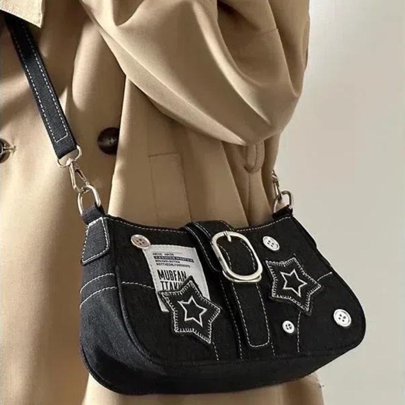 Damen Umhängetaschen Koreanisch Harajuku Goth Stern Mädchen Schwarz Handtasche Fairy Grunge Ästhetik Geldbörse Schulter Handtasche Geldbörsen Baguette Tragetaschen