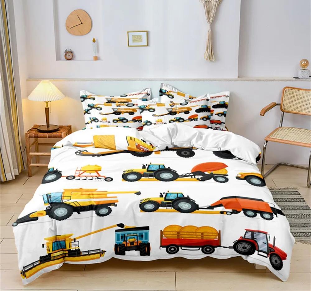 Cartoon Auto Bettwäsche Set Baufahrzeuge Bettbezug 3 Teile Kinder Maschinen LKW Weicher Polyester Bettbezug Für Jungen Geschenk