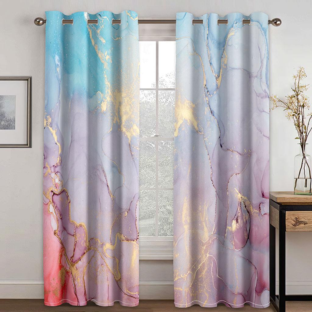 2 Panel Marble Curtains Pink Gold Grey Curtains for Luxury Bedroom Living Room Kitchen Window Blinds Grommet Top cortinas rideau