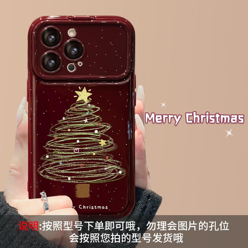 Christmas tree lanyards are suitable for iPhone 16 PRO large window phone cases, Huawei, OPPO, Xiaomi, VIVO Wine Red 15/17