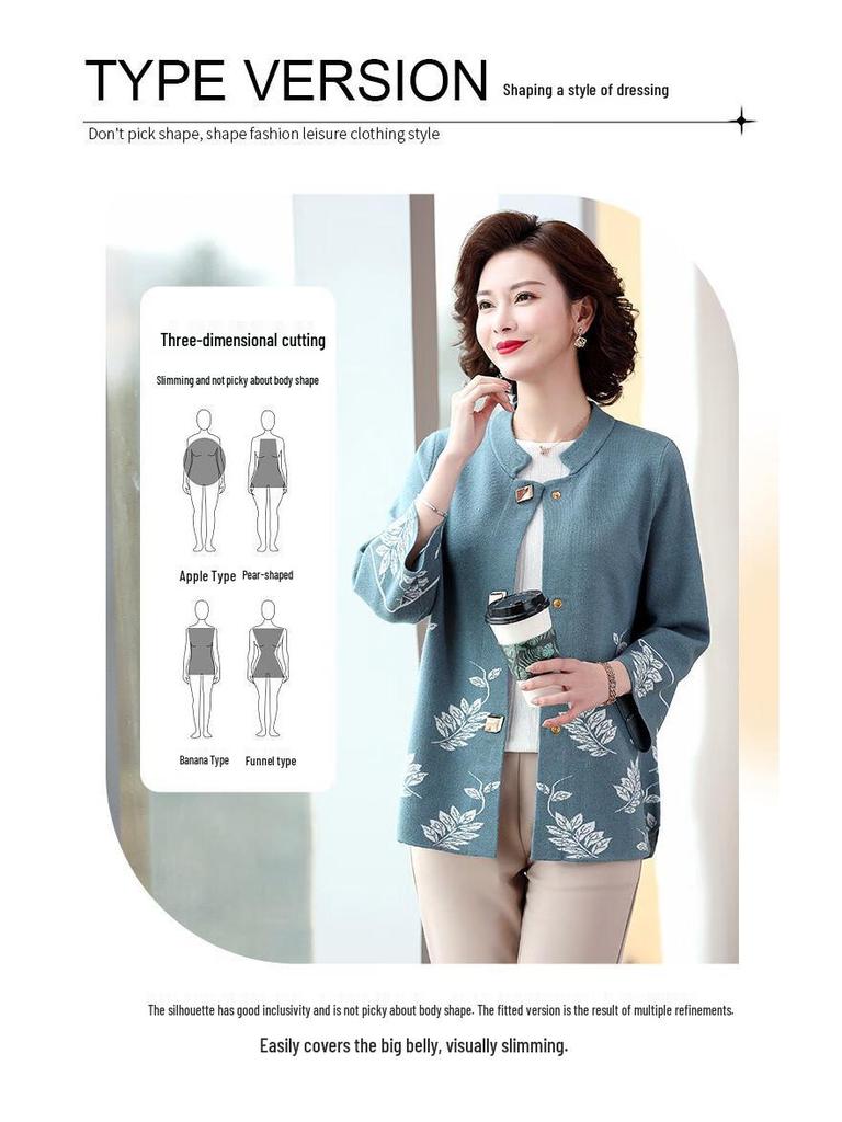 Women's Spring Floral Seven-Sleeve Knit Cardigan