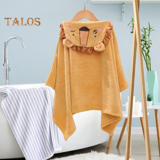 Children Coral Velvet Hooded Bath Towel Cloak Cartoon Animal Shape Faster Absorption Technology Animal Ear Hood Baby Shower Robe