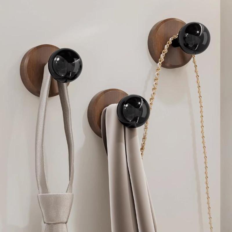 Self-adhesive Solid Wood Hook Walnut Hanging Hanger Bathroom Door Wall Hook for Key Bag Towel Coat Kitchen Hook Home Organizer