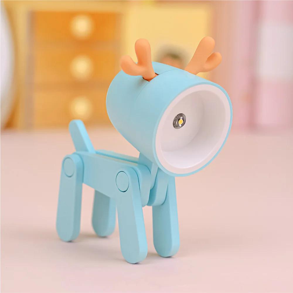 LED Mini Night Light Cute Dog Deer Foldable Desk Lamps Desktop Ornament Book Light Kids Room Bedside Bedroom Decor Holiday Gifts