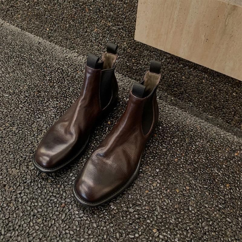 Handmade Real Cowhide~ Chelsea Boots Women's Vintage Leather Martin Boots Cigarette Boots Short Boots