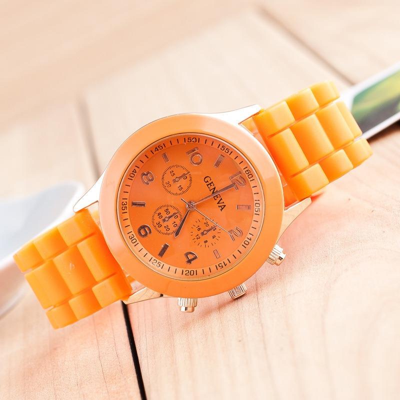 Spot GENEVA Silicone Watch Colored Jelly Student Leisure Watch Three Eyes No Diamond Geneva Watch