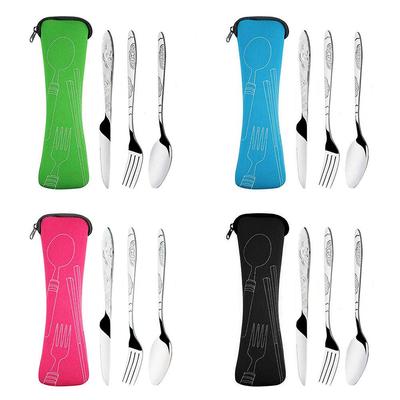 3PCS Stainless Steel Cutlery Set Steak Knife Fork Spoon with Cloth Bag
