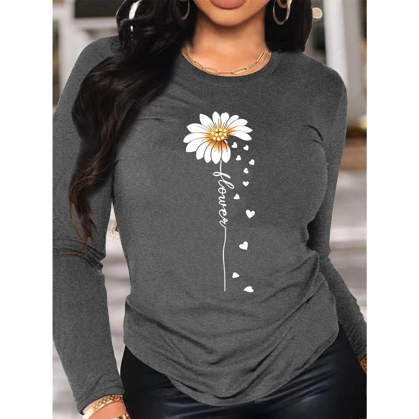 

Женские модные весенне-осенние удобные футболки с длинным рукавом, белые, с 3D-принтом подсолнухов и круглым вырезом S