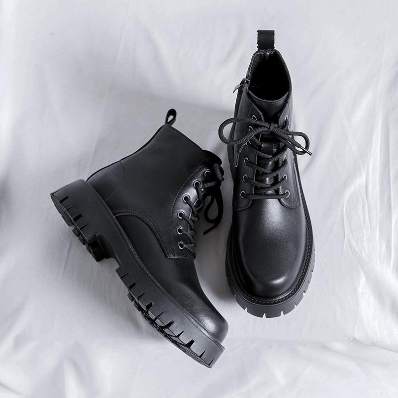 Pánské britské ležérní vysoké kožené boty Martin s bočním zipem, silnou podrážkou, styl 96116-R