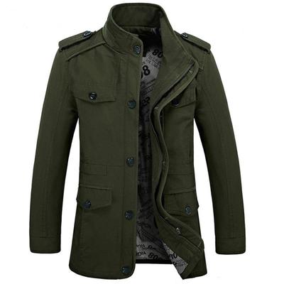 Frühling Herbst Männer Jacke Einfarbig Stehkragen Mid-Lange Jacke Mantel Plus Größe