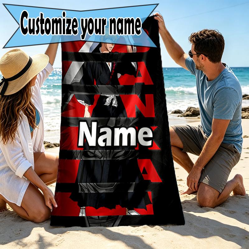 Custom Name Personalized BLEACH Print Beach Towel, for Trip Camping Beach Party Home Decor, Birthday Gift for Family & Friends