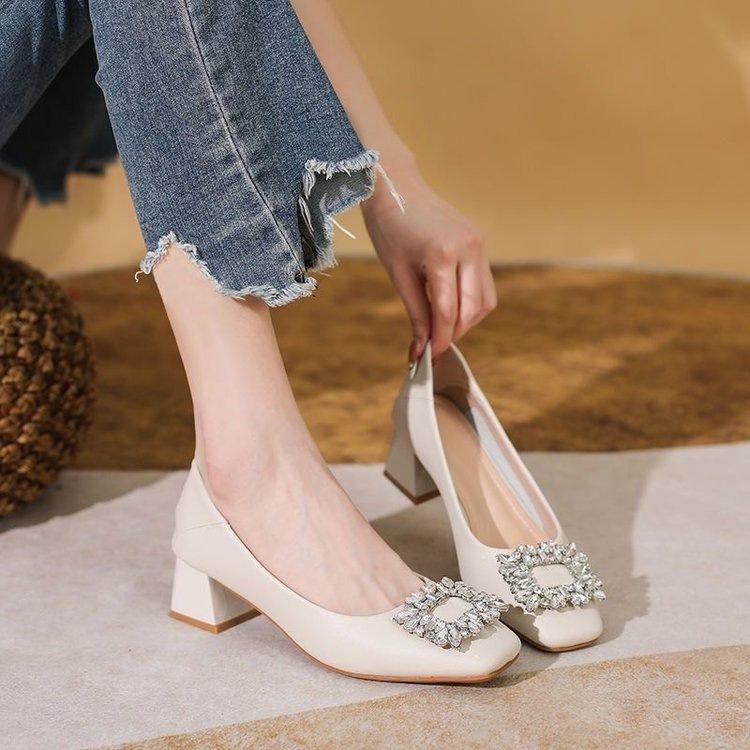 Interview water head drill single shoes new autumn black professional shoes thick heel high heels
