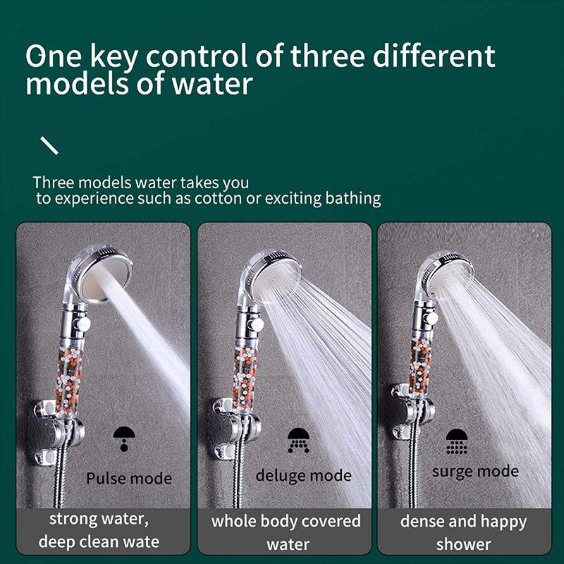 Mineral Balls 3 Modes High Pressure Shower Head with On/Off Switch Filter Water Saving Handheld Showerheads Bathroom Accessories