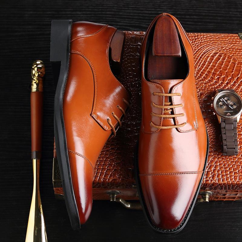 Fashion Men's Business Leather Shoes Men Classic Derby Shoe Dress Office Mens Lace-up Outdoor Wedding Party Flats