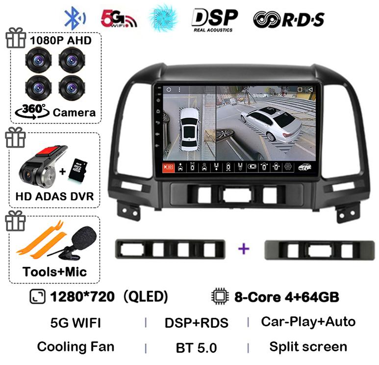 Android 14 Carplay Auto Car Radio For Hyundai Santa Fe 2 2006-2012 4G+WIFI Multimedia Player GPS 2Din Autoradio Stereo Head Unit