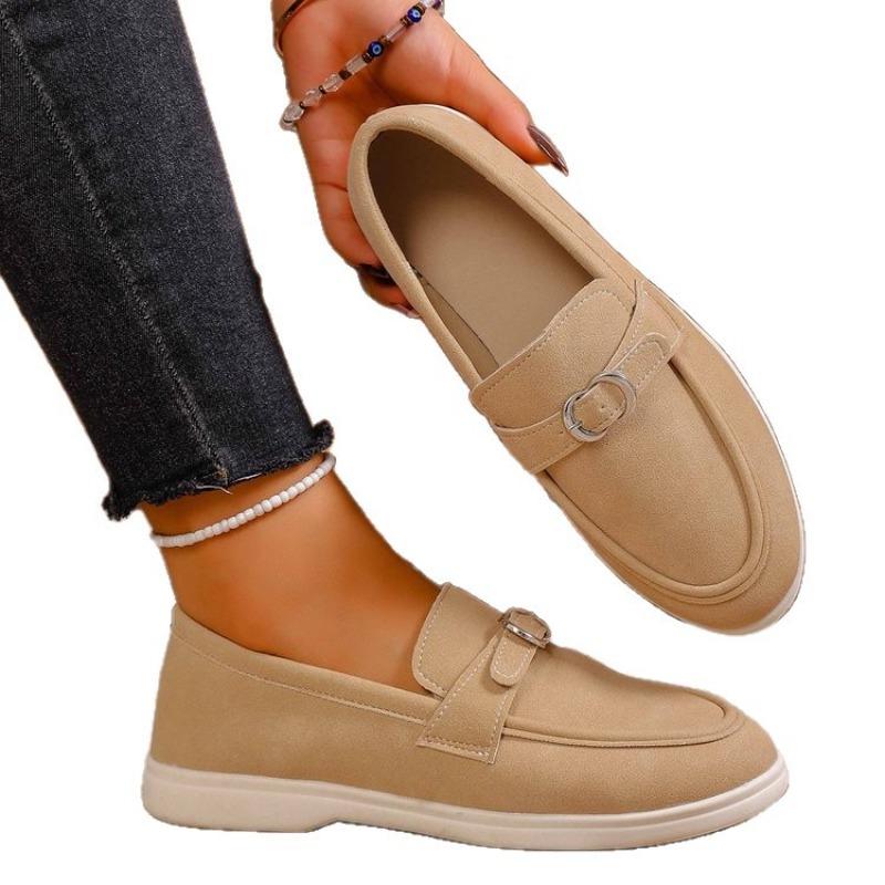 Women's Plus Size Low Top Slip on Retro Flat Shoes Spring Autumn New Metal Buckle Shoes