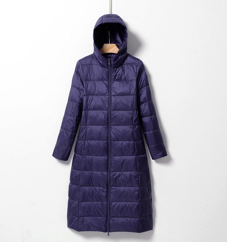Herbst und Winter neue Daunenjacken Damen leicht und dünn mittel und lang Knie schmal geschnitten Mode vielseitig Kapuze Trend
