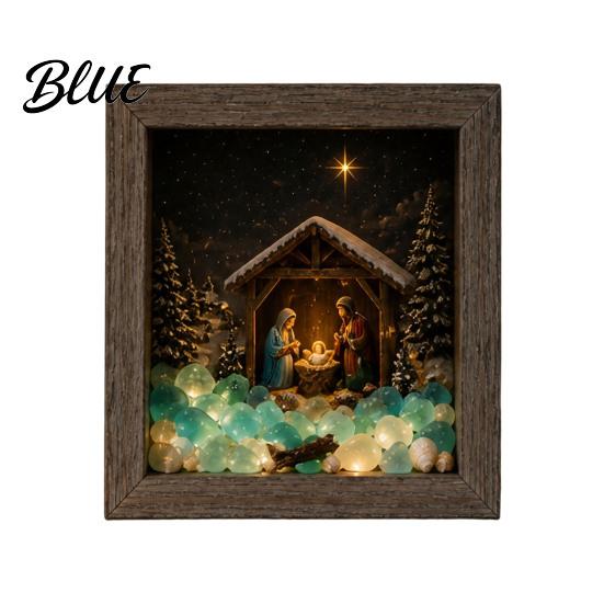 Holiday Gift for Friends Christmas Sea Glass Shadow Box Night Light 3D Winter Snow Scene Wooden Wonderland Decor Art Frame with LED Warm Glow,