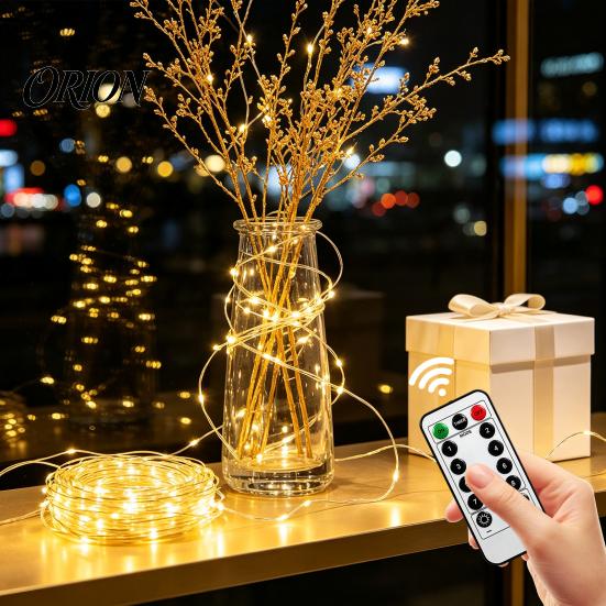 Remote Controlled Holiday Decor Copper Wire Fairy Lights with Remote, 8 Modes 10-Level Dimming Timer, Waterproof Dimmable Twinkle for Bedroom Battery