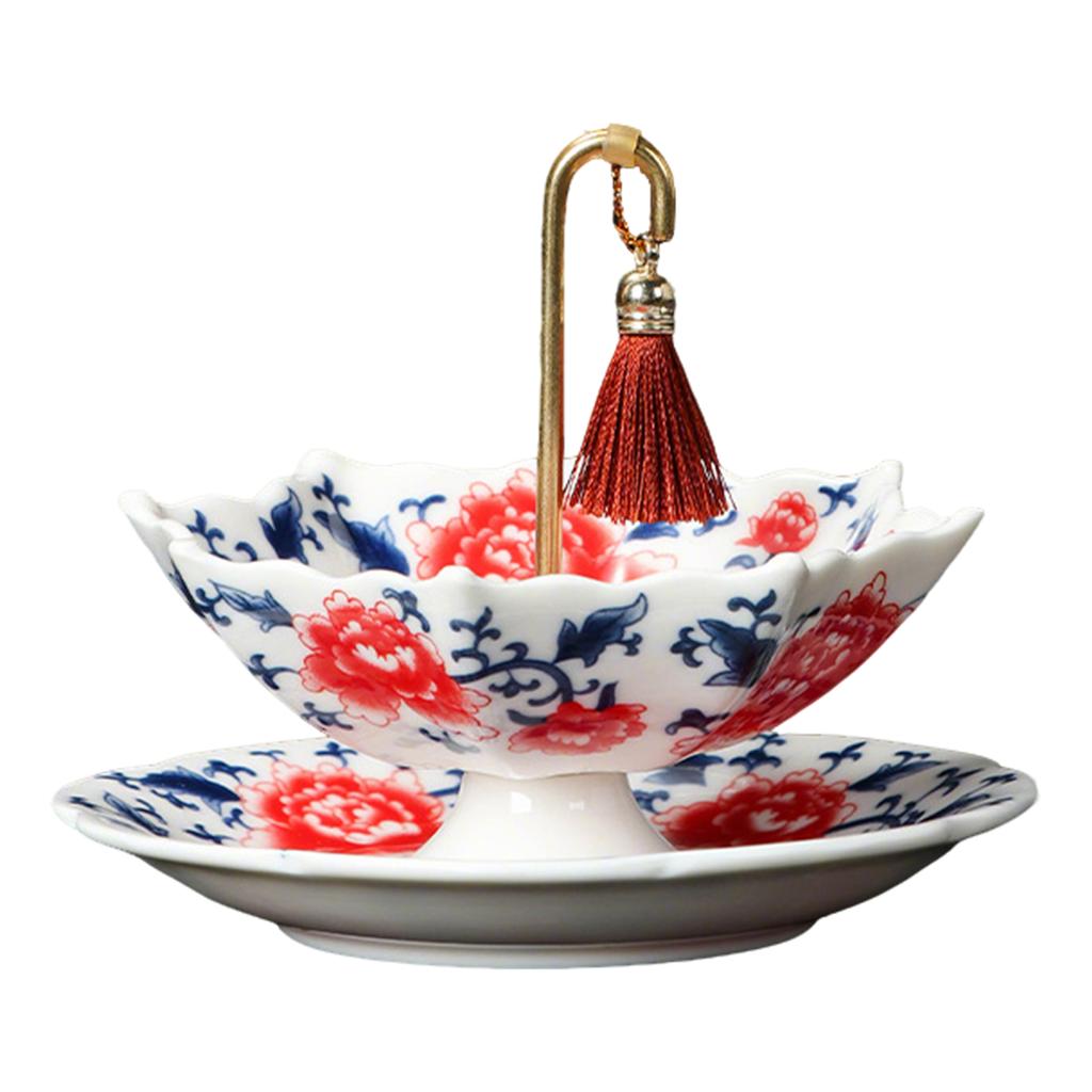 Porzellan-Teesieb mit Blumenmuster und Griff, Chinesischer Stil, Keramik-Teefilter mit passender Untertasse für die Zubereitung von losem Tee