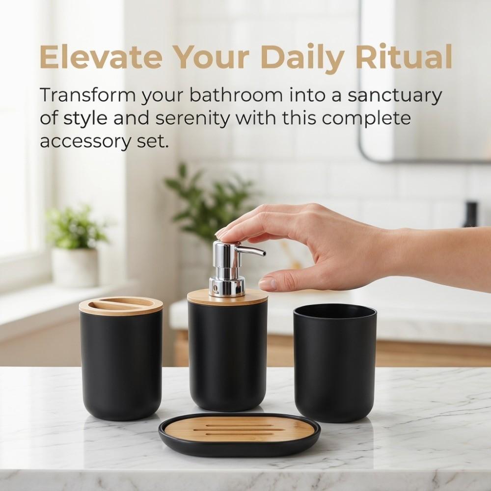 4-Piece Toothbrush Cup Set Black White Gray Bathroom Supplies Set Bathroom Organizer Set  Family