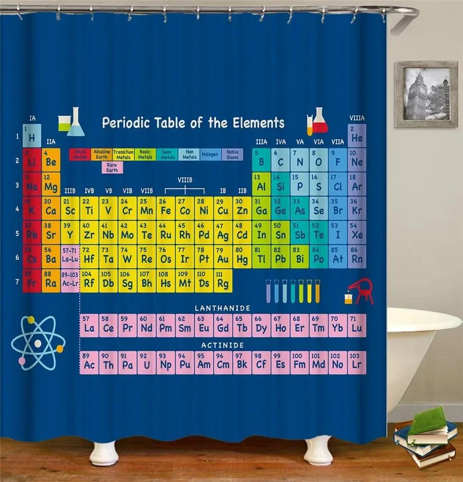 Periodensystem der Elemente Duschvorhang Badezimmer Wasserdichtes Gewebe Waschbar Duschwand Dekoration 240X180cm Duschvorhänge