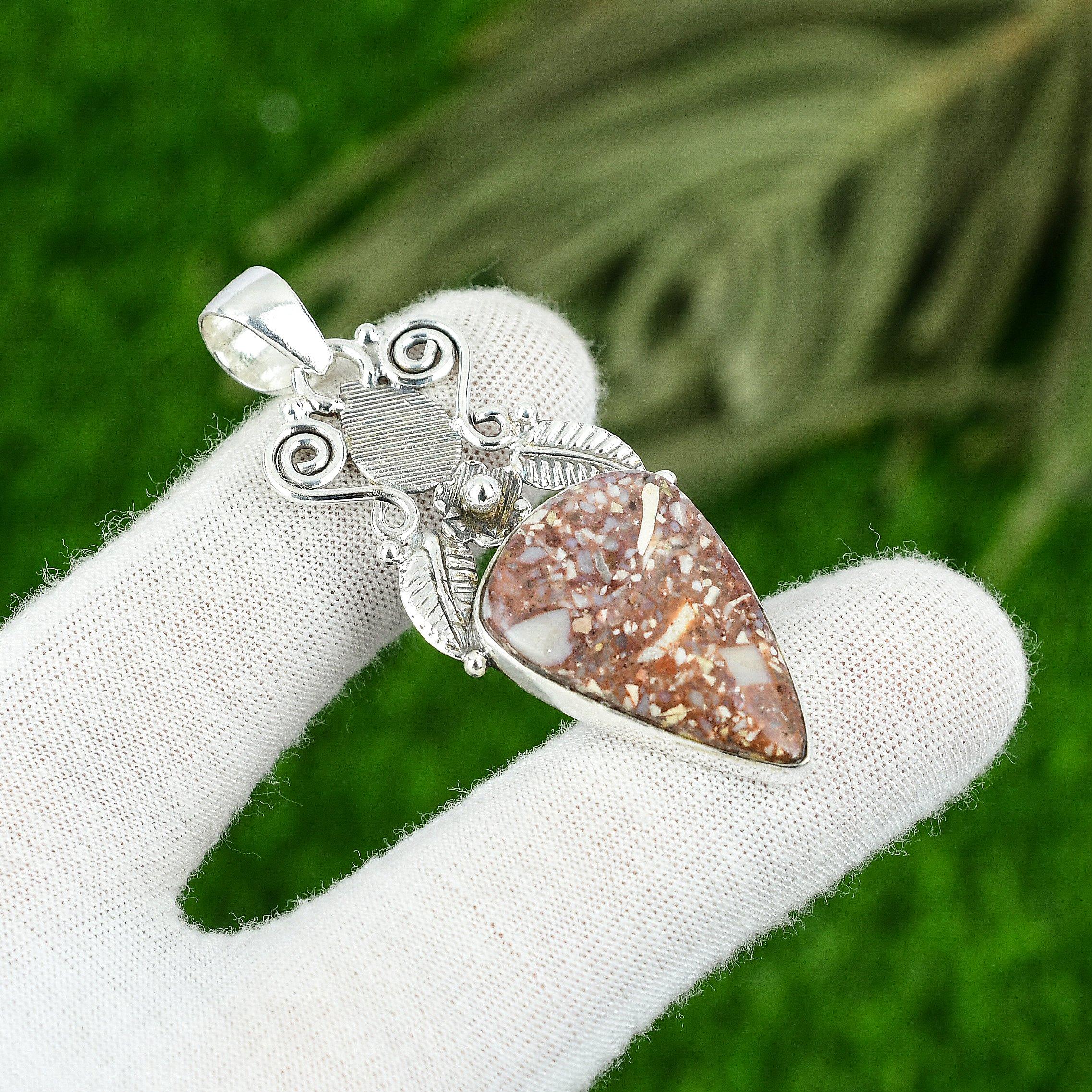 

Pear Natural Red Brecciated Mookaite 925 Sterling Silver Sister Pendant Jewelry