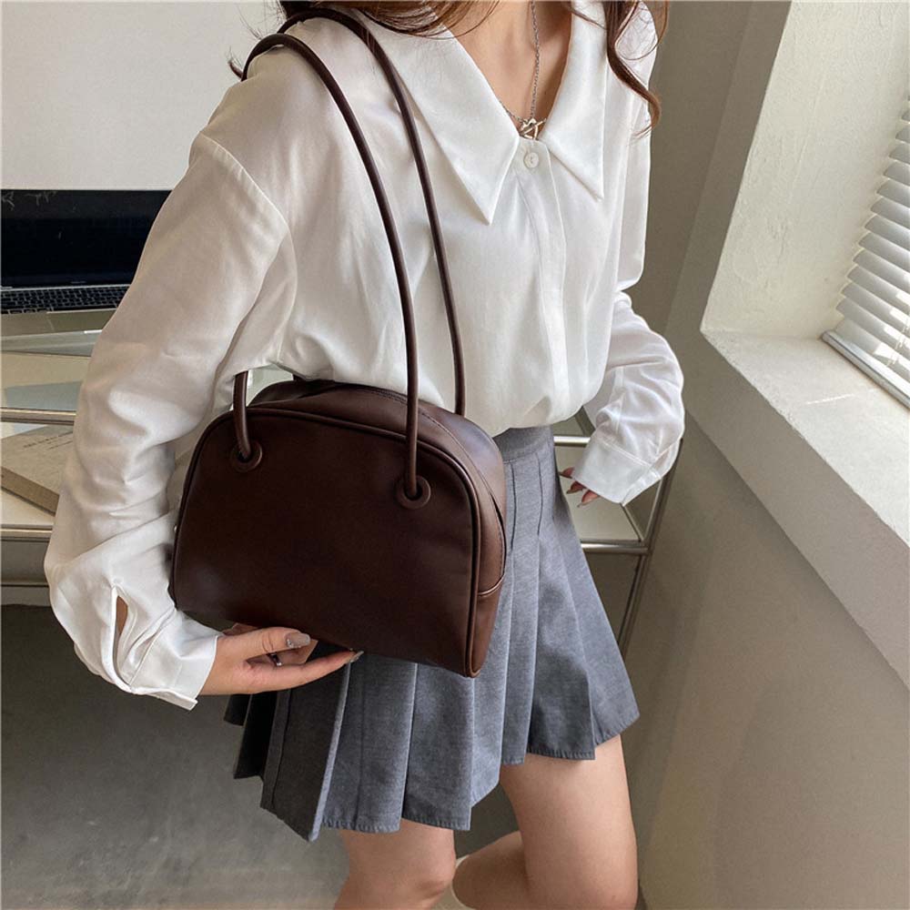 Large Capacity Soft PU Tote Bag Elegant Solid Color Shoulder Bag Square Underarm Bag Travel