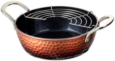 Taniguchi Metal Hammered Forged Tempura Pot with Half Moon Gas Fire PFOA Free Screen, 22cm, IH, Compatible, PFOS,