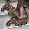 Retro Riveted Trouser Tube Boots Round Head Thin Yadan Style Long Boots 2025 Autumn Thick-soled Niche Design Knight Boots