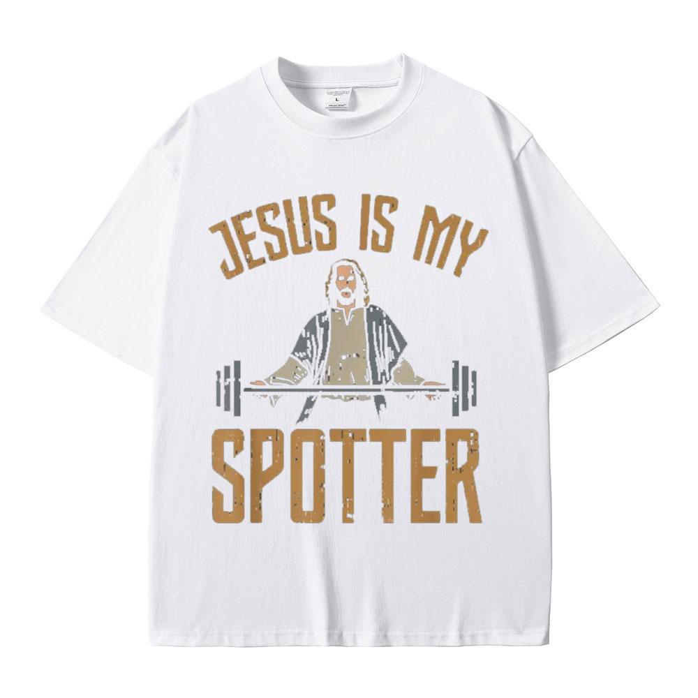 Funny Jesus Is My Spotter Christ Gym T Shirt Unisex's Harajuku Vintage T Shirts Cotton O-Neck Oversized T-shirts Streetwear Unisex