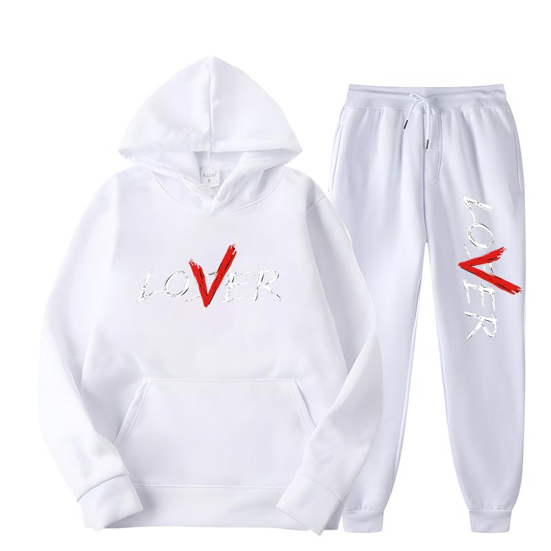 2024 Modedesign LIEBHABER Briefdruck Hoodie Set Männer Frauen Casual Loose Cotton Warm halten Kapuzenoberteil + Casual Jogginghose