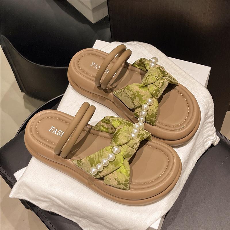 

Casual versatile platform Boken slippers women s 2025 summer new wear heightening one-word cool slippers women s shoes 40 зелёный